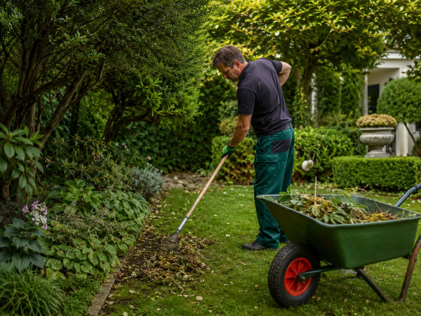 Fachkraft bei der professionellen Gartenpflege